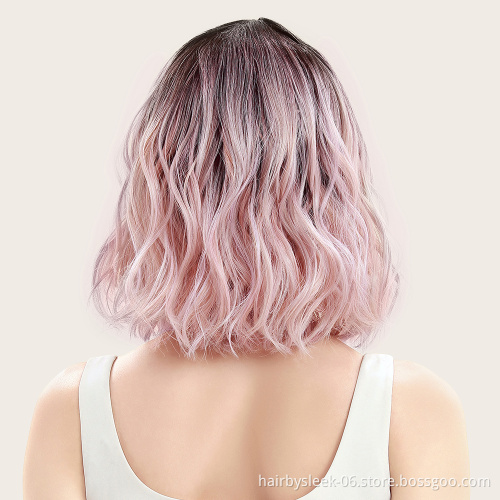 Wholesale wigs with no Lace curly hair for woman machine made Synthetic short fiber wig girl hair cheap synthetic wigs with bang